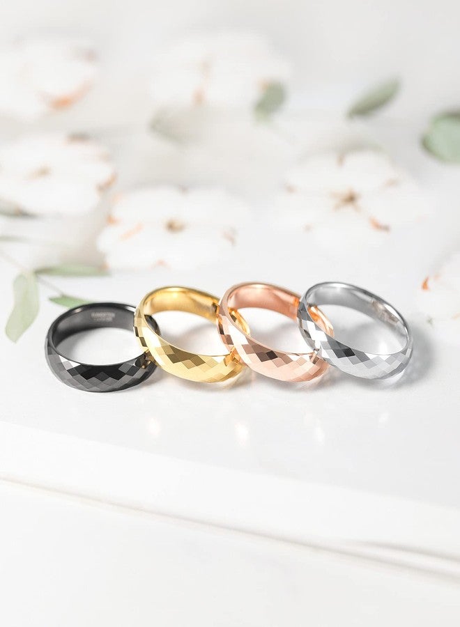 Greenpod 4MM 24K Gold Plated Tungsten Wedding Band for Women Faceted Edge Dome Polished Engagement Rings Size 7 - Image 3